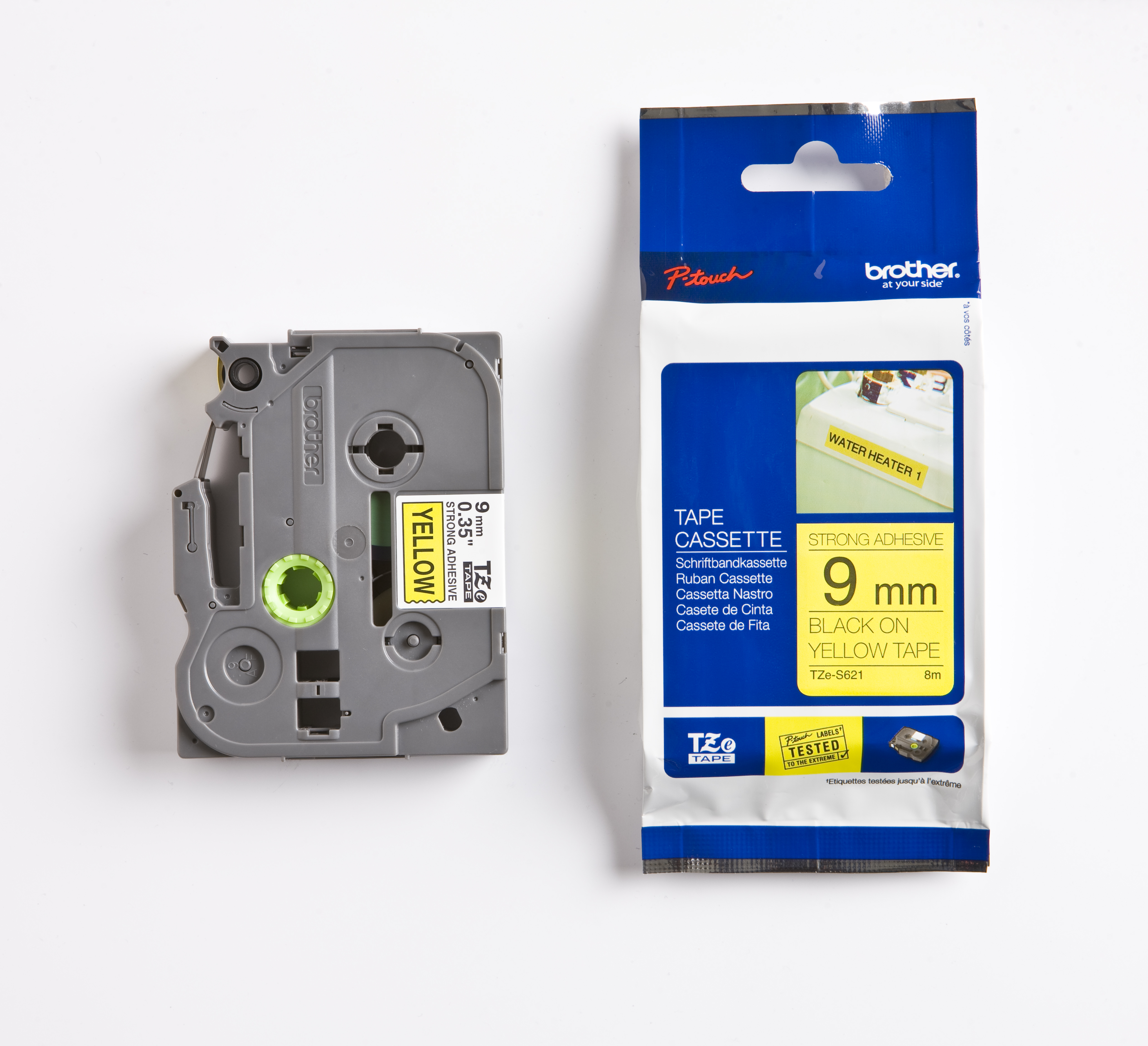 STRONG ADHESIVE - Black on Yellow 9MMX8MTR TAPE    